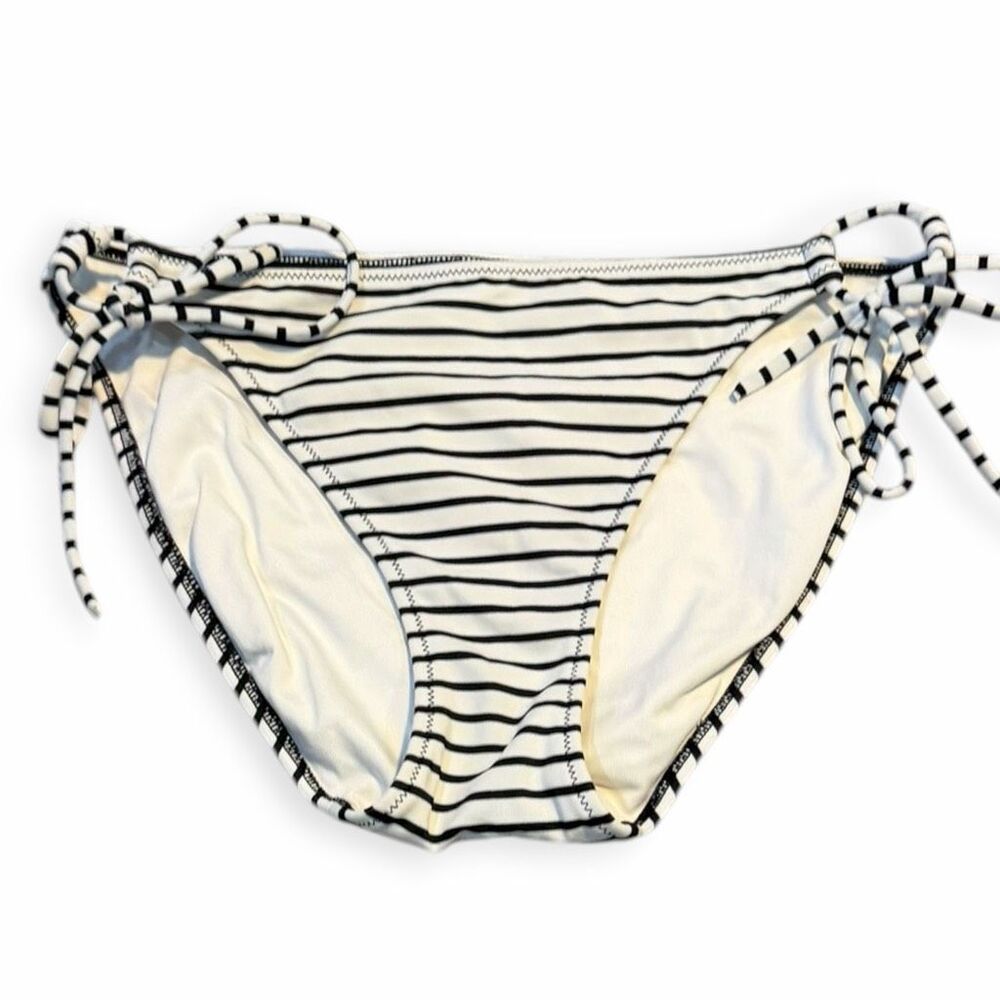 VICTORIA’S SECRET Women’s Black White Striped The Bow Bikini Bottoms Medium